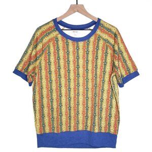 Retro Stripe Star Print Terry Jane Top M Yellow‎ Red Blue Short Sleeve